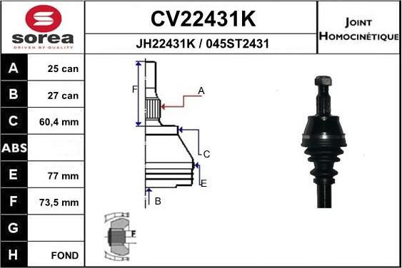 Шрус наружный (граната) EAI передний для Mercedes-Benz A-Класс II (W169) 2004-2012. Артикул CV22431K