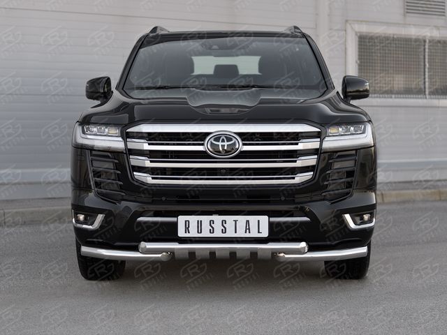 Защита RusStal переднего бампера d63 (секции)-d63 (уголки+клыки) для Toyota Land Cruiser 300 70th Anniversary 2021-2026. Артикул TLCZ-003632
