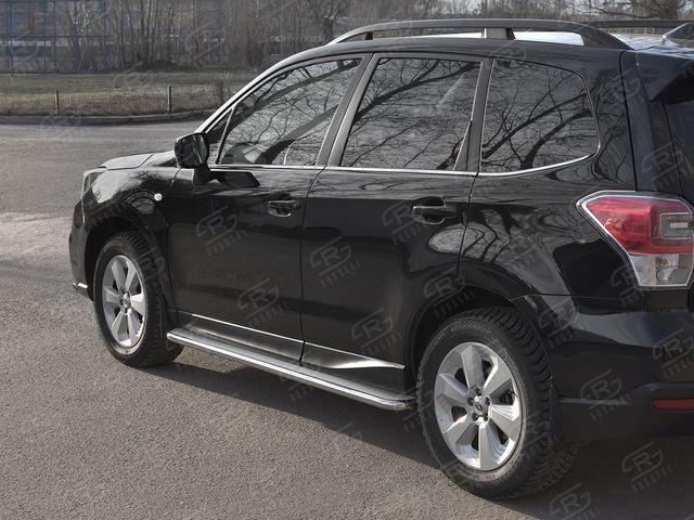 Защита порогов RusStal труба d42 (вариант 3) с листом для Subaru Forester IV рестайлинг 2 2016-2018. Артикул SUFL-0033473