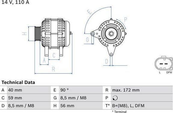 Генератор Bosch для Audi A3 II (8P) 2003-2013. Артикул 0 986 045 330