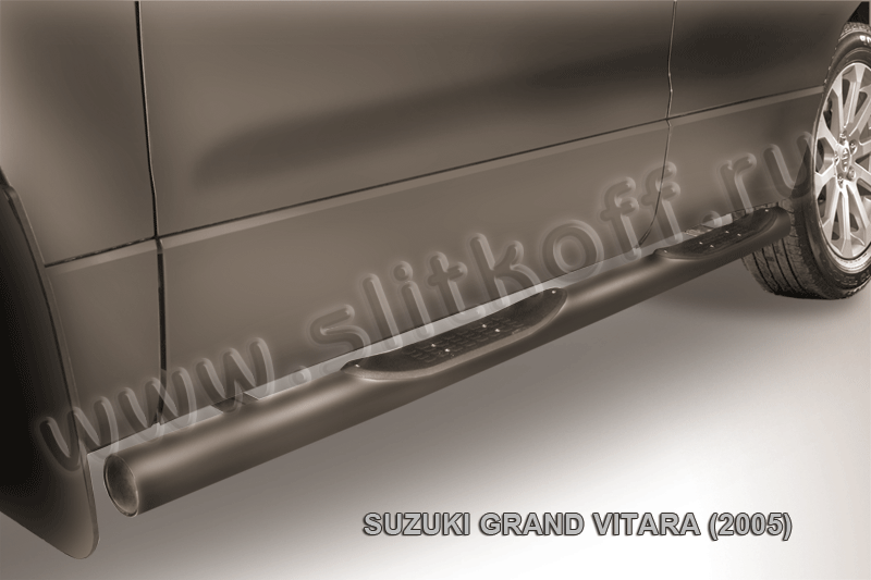 Пороги Slitkoff труба d76 с проступями ЧЕРНЫЕ матовые для Suzuki Grand Vitara III 5-дв. 2005-2008. Артикул SGV05009B