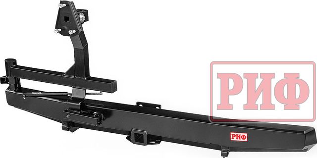 Бампер силовой РИФ задний с квадратом под фаркоп, калиткой (слева), подсветкой номера, стандарт для УАЗ Буханка 3741, 3909, 2206, 3962 1990-2026. Артикул RIF452-21120-L
