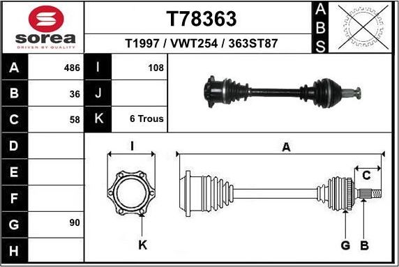Полуось (привод в сборе, приводной вал) EAI. Артикул T97031A1