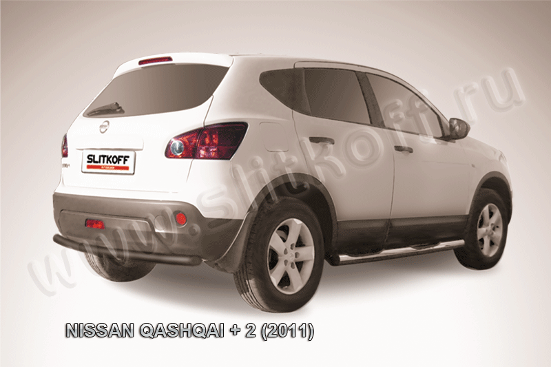 Защита Slitkoff заднего бампера d57 ЧЕРНАЯ матовая для Nissan Qashqai+2 2010-2013. Артикул NIQ211-010B