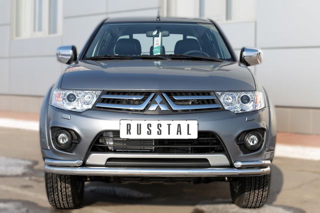 Защита RusStal переднего бампера d63 (секции) d42х2 (уголки) для Mitsubishi L200 IV рестайлинг 2013-2015. Артикул MLZ-002037