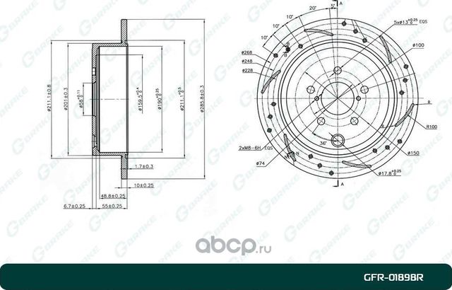 Диск тормозной перфорированный правый (G-Brake). Артикул GFR01898R