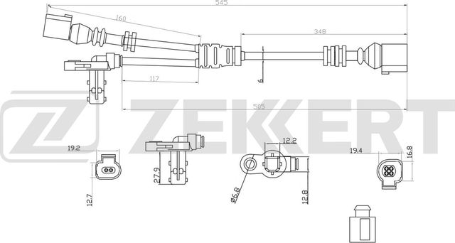 Датчик ABS Zekkert передний правый/левый для SEAT Alhambra I 1996-2010. Артикул SE-6063