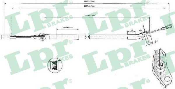 Трос ручника (тросик ручного тормоза) LPR задний правый для Mercedes-Benz Sprinter 901, 902 1995-2006. Артикул C0444B