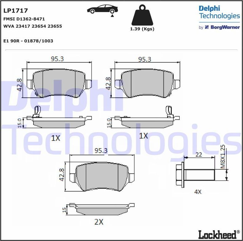 Тормозные колодки Delphi (Low-Metallic). Артикул LP1717