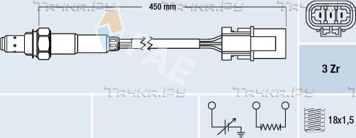 Лямбда-зонд (кислородный датчик) FAE для Nissan 100NX 1991-1994. Артикул 77122