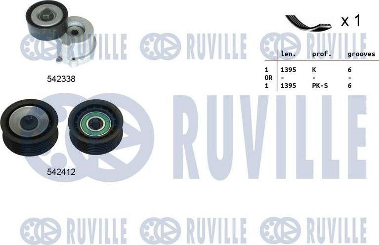 Приводной ремень поликлиновой с роликами (комплект) Ruville. Артикул 570135