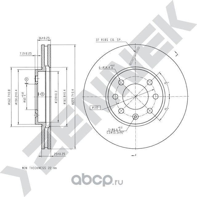 Диск тормозной передний OPEL COMBO 01-> MERIVA A 03-10 (Zennek). Артикул DBD0247