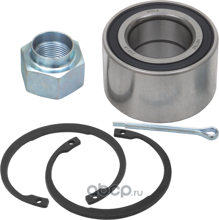 Подшипник ступицы, комплект, передний, подшипник, гайка, стопорное кольцо - 2шт., шплинт, CHEVROLE (Hola). Артикул NB760