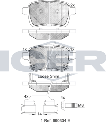 Тормозные колодки Icer для Fiat 500L I 2012-2026. Артикул 182170