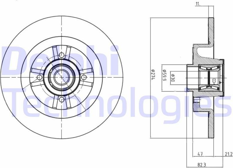 Тормозной диск Delphi задний для Renault Grand Scenic II 2004-2009. Артикул BG9030RS