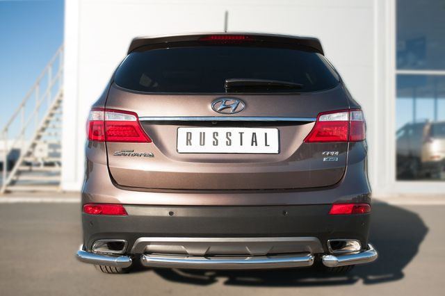 Защита RusStal заднего бампера уголки d63 (секции) для Hyundai Grand Santa Fe 2014-2016. Артикул HSFZ-002014