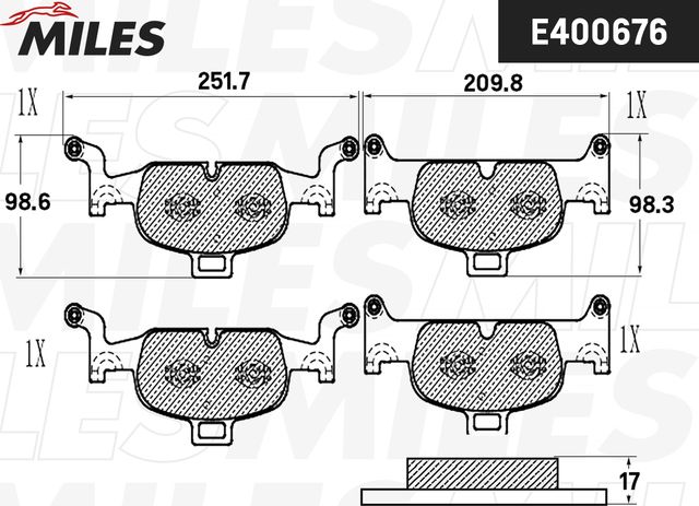 Тормозные колодки Miles (Low-Metallic) передние для Audi A7 II (4K) 2017-2026. Артикул E400676