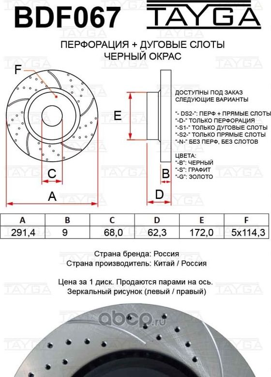 Диск перфорированный, слотированный, вентилируемый (Tayga). Артикул BDF067
