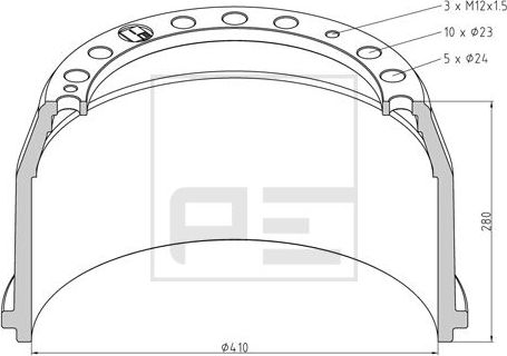 Тормозной барабан PE Automotive задний для MAN M2000 1995-2007. Артикул 036.402-00A