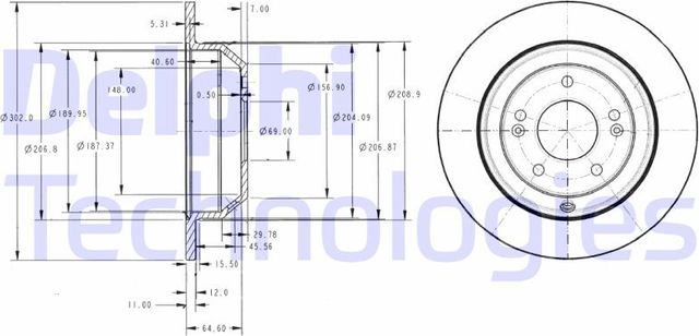 Тормозной диск Delphi задний для Hyundai Santa Fe III 2012-2018. Артикул BG4335