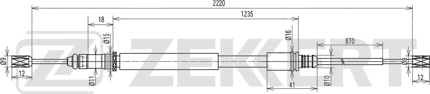 Трос ручника (тросик ручного тормоза) Zekkert. Артикул BZ-1411