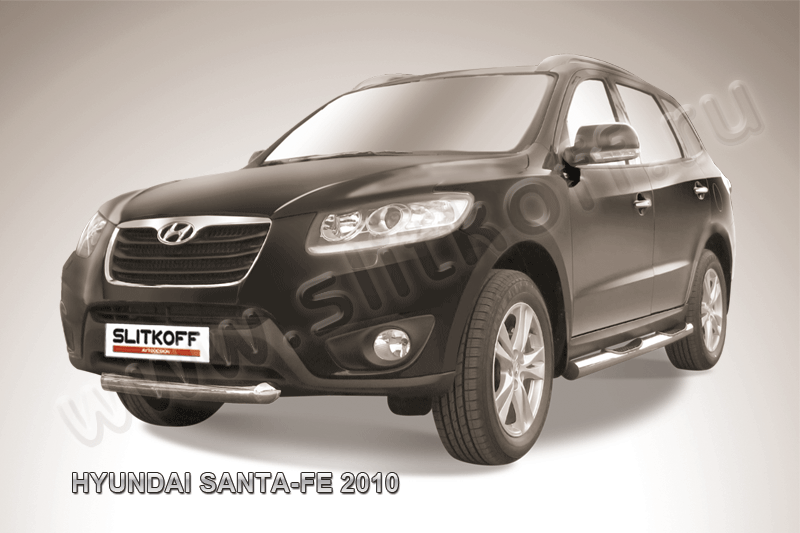 Защита Slitkoff переднего бампера d57 короткая для Hyundai Santa Fe II 2010-2012. Артикул HSFN005