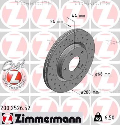 Тормозной диск Zimmermann SPORT Z передний для Nissan Tiida I 2014-2013. Артикул 200.2526.52