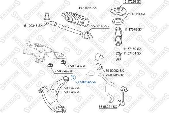 Сайлентблок переднего рычага подвески Stellox. Артикул 77-00642-SX