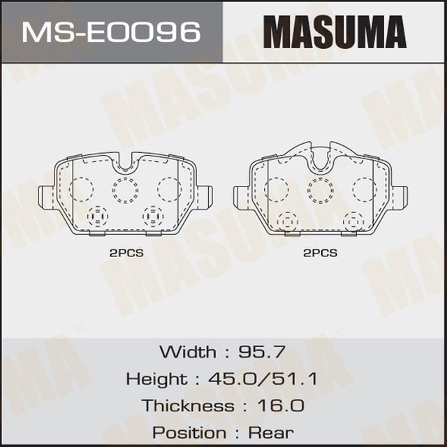Тормозные колодки Masuma задние для BMW 3 V (E90/E91/E92/E93) 2004-2013. Артикул MS-E0096