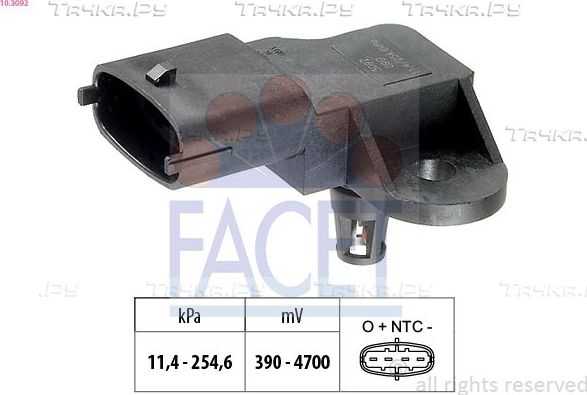 Датчик абсолютного давления (ДАД, MAP) Facet Made in Italy - OE Equivalent для Opel Signum I 2005-2008. Артикул 10.3092