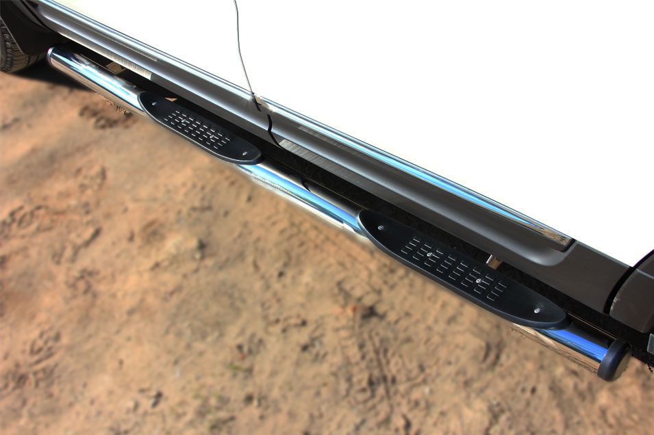 Защита порогов RusStal труба d76 с накладкой (вариант 2) для Ford Explorer V 2011-2016. Артикул FET-0013132