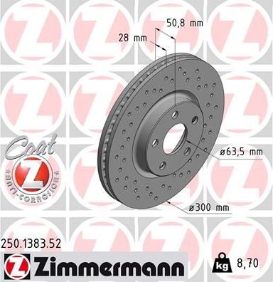 Тормозной диск Zimmermann SPORT Z передний для Ford S-MAX II 2015-2026. Артикул 250.1383.52