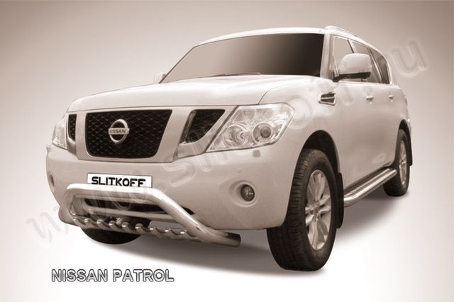 Кенгурятник Slitkoff d76 низкий широкий мини для Nissan Patrol Y62 2012-2014. Артикул NIPAT009
