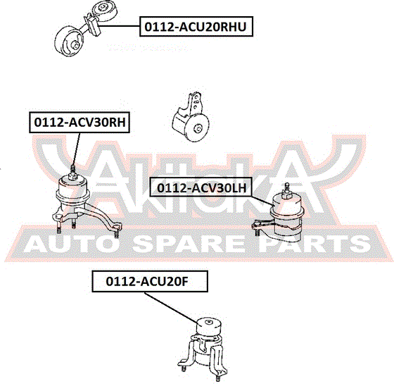 Подушка (опора) двигателя Asva правая верхняя для Toyota Highlander I (U20) 2000-2007. Артикул 0112-ACU20RHU