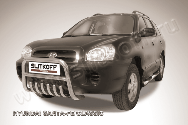 Кенгурятник Slitkoff d57 низкий c защитой картера для Hyundai Santa Fe Classic (Таганрог) 2001-2013. Артикул HSFT007