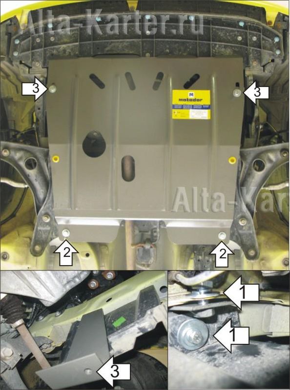 Защита Мотодор для картера, КПП Peugeot 107 2005-2014. Артикул 01610