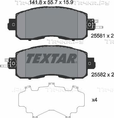 Тормозные колодки Textar передние для Nissan Teana L32 2014-2026. Артикул 2558101