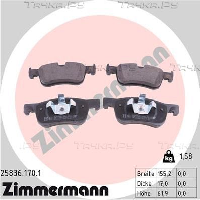 Тормозные колодки Zimmermann передние для Citroen C4 II 2013-2026. Артикул 25836.170.1