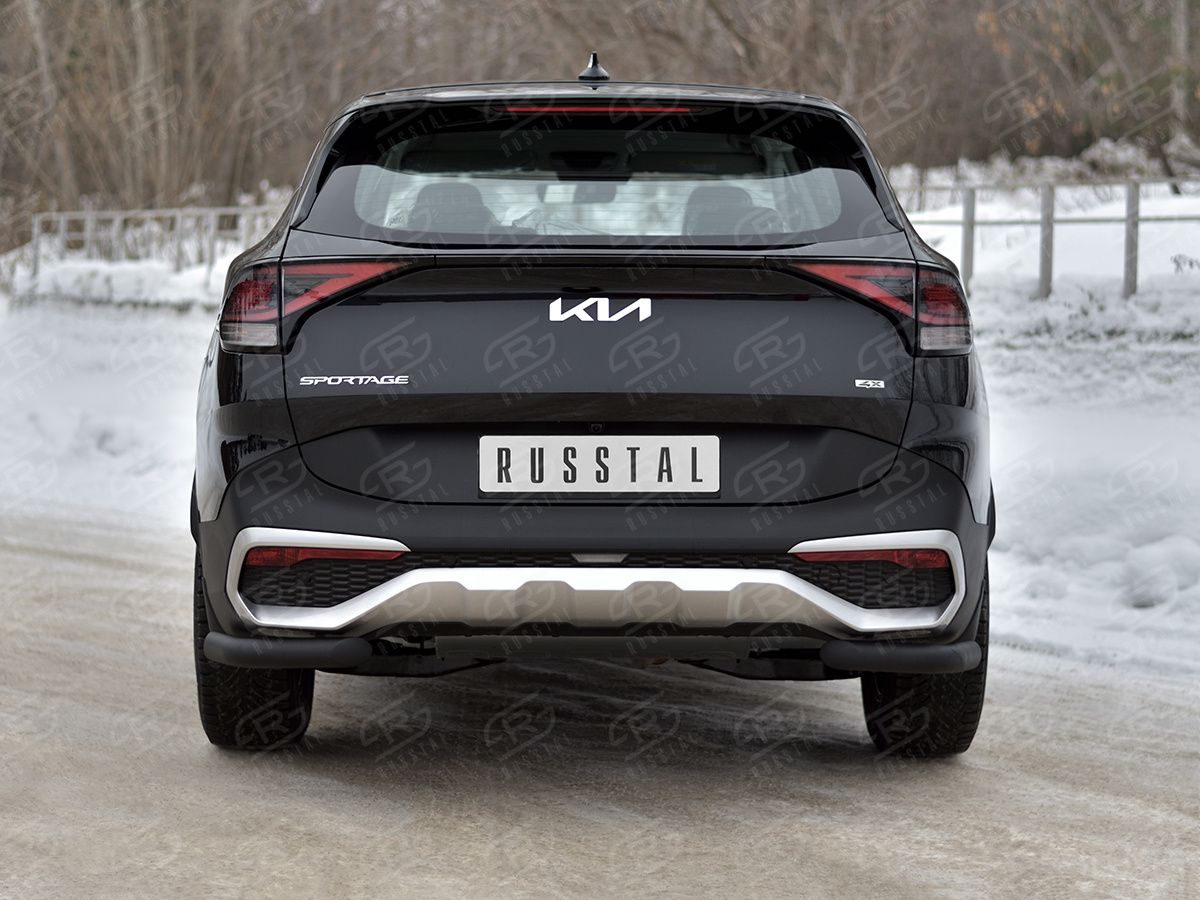 Защита RusStal заднего бампера уголки d63 секции для Kia Sportage V (кроме Style и X-Line) 2021-2026 Черная. Артикул KSZ-004036CH