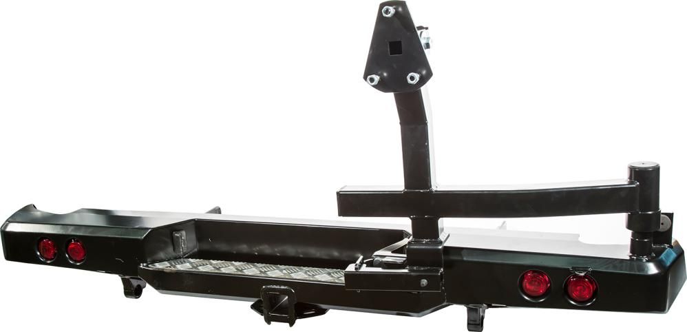 Бампер силовой РИФ задний с квадратом под фаркоп, калиткой и фонарями для Volkswagen Amarok 2010-2026. Артикул RIFAMR-20125