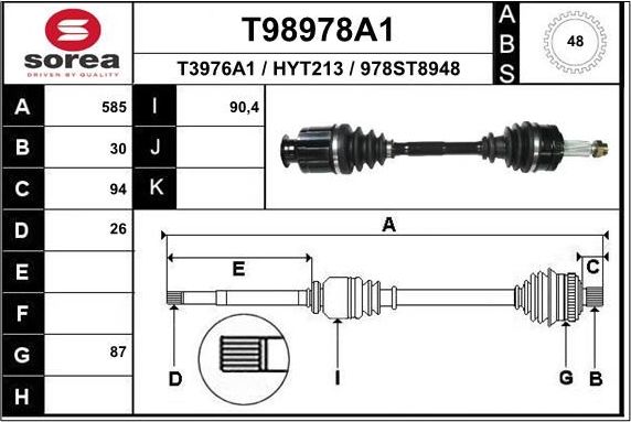 Полуось (привод в сборе, приводной вал) EAI. Артикул T98978A1