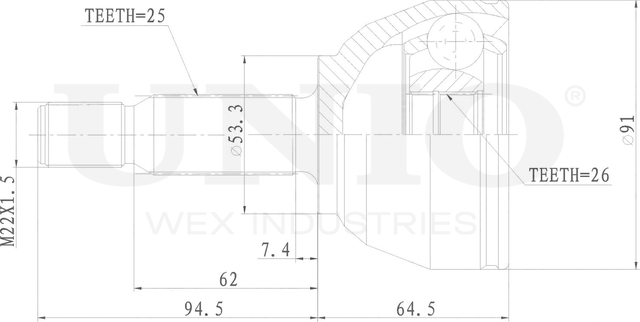 ШРУС наружный (Unio). Артикул CVJ-20245