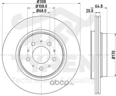 Тормозной диск (Tyren). Артикул TYR1020261