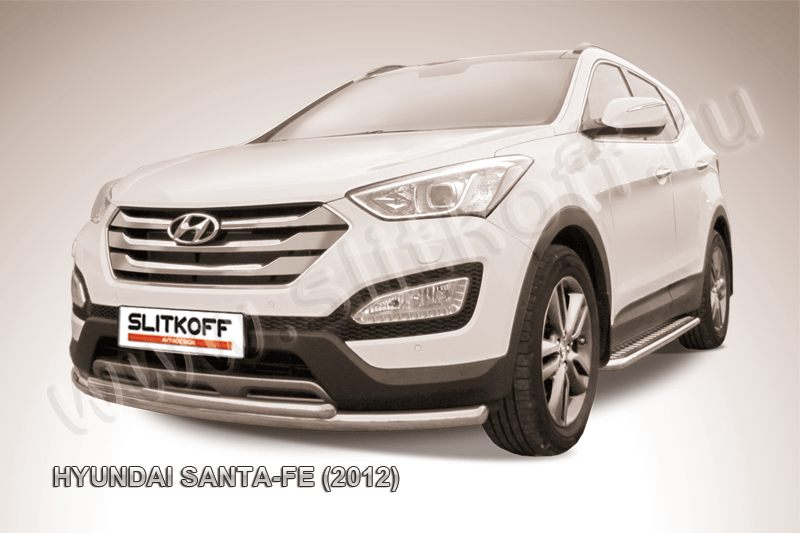 Защита Slitkoff переднего бампера d57/42 двойная для Hyundai Santa Fe III 2012-2018. Артикул HSFT12-002