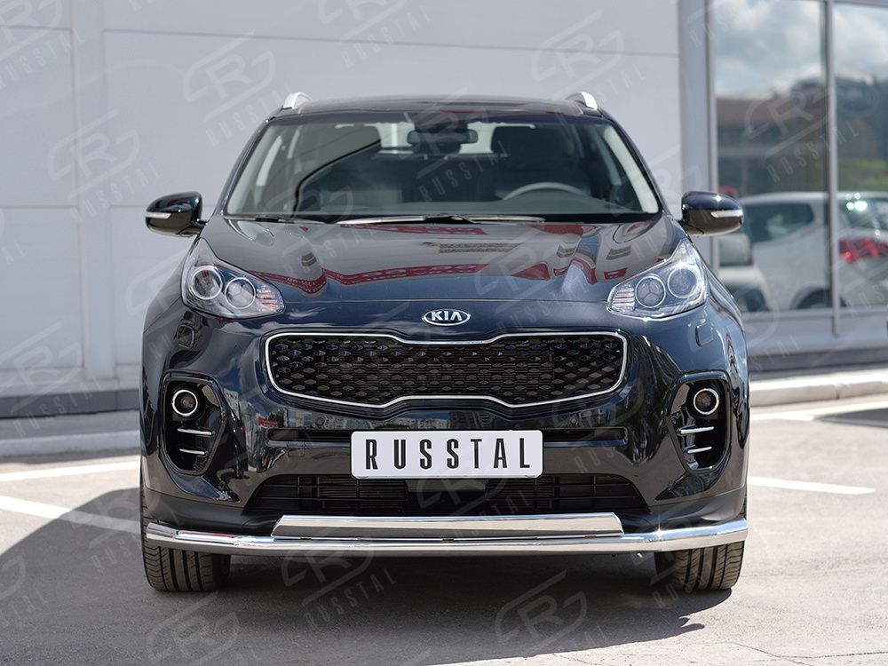 Защита RusStal переднего бампера d63 секция-75х42 дуга для Kia Sportage IV 2016-2018. Артикул KSZ-002284