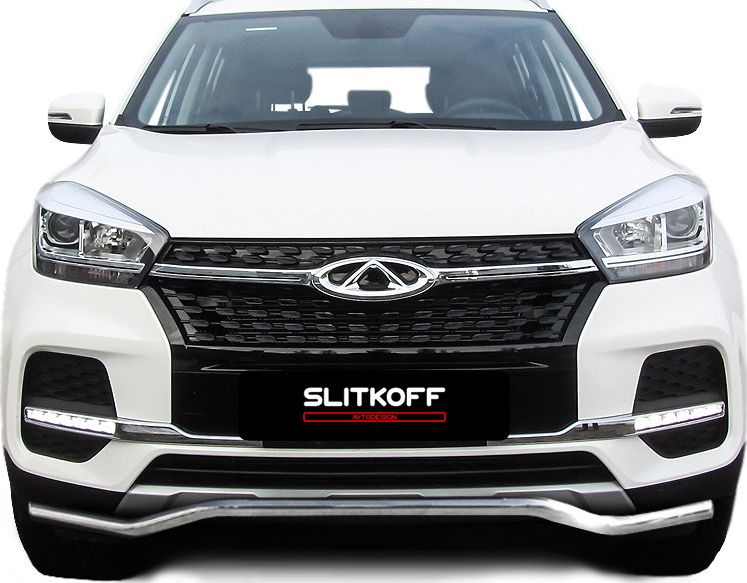 Защита Slitkoff переднего бампера d42 волна для Chery Tiggo 4 2017-2026. Артикул CT4-003