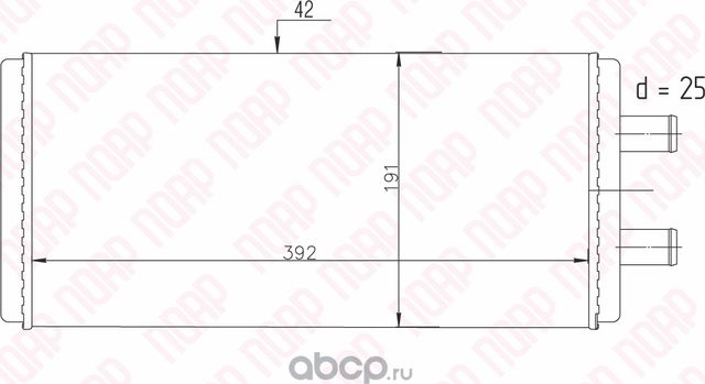 РАДИАТОР ОТОПИТЕЛЯ ПАЗ-3205 392х193 с патрубками 25мм. АВТО-РАДИАТОР (Поар). Артикул POAROT320521