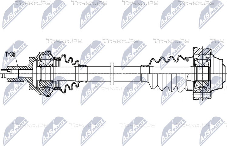 Полуось (привод в сборе, приводной вал) NTY задняя правая для Volkswagen Passat B8 2014-2026. Артикул NPW-VW-170