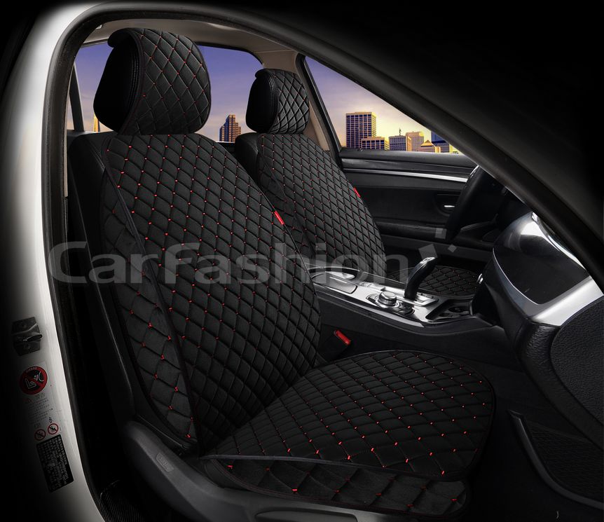 Накидки универсальные CarFashion Sokol Front на передние сидения авто, цвет Черный/Черный/Красный. Артикул 26221