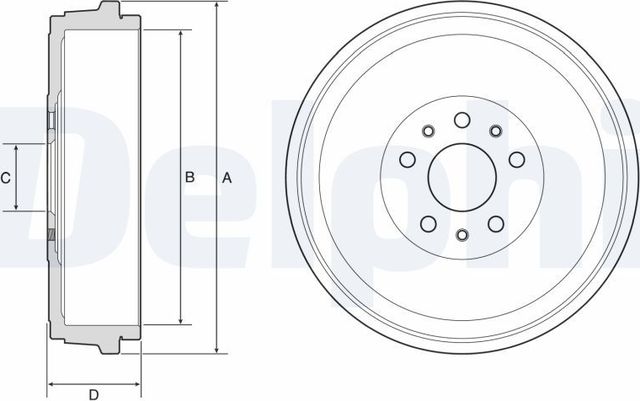 Тормозной барабан Delphi задний для Opel Combo D 2012-2017. Артикул BF629